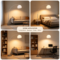 Moderne Bogenstandleuchte, Chrom-Silberne Angelruten-Stehlampe mit Weißem Kuppelschirm für Wohnzimmer Sofa-Seite Heim-Dekoration