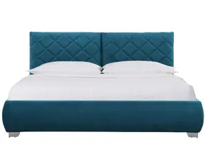 Sky blue Fabric-Crushed velvet Gas Lift Full size Bed with Storage