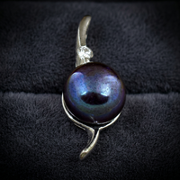 Pendentif solitaire en perle de Tahiti, argent 925, serti de pierres, perle noire cultivée ronde, style classique, unisexe, à porter au quotidien
