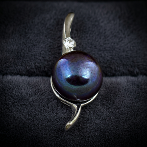 Colgante Solitario de Perla Tahitiana, Plata 925 con Engaste de Bisel, Perla Cultivada Negra Redonda, Estilo Clásico, Unisex, Uso Diario - Product Image 3