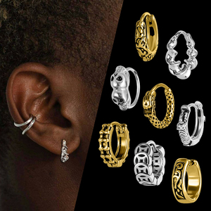 Oro <span class=keywords><strong>argento</strong></span> <span class=keywords><strong>orecchini</strong></span> Punk in acciaio inox placcato oro Huggie cerchio moneta d'oro <span class=keywords><strong>teschio</strong></span> <span class=keywords><strong>orecchini</strong></span> retrò - Product Image 5