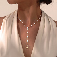 Niche Collier en acier inoxydable en forme de Y pour femmes sans ternissement PVD Plaqué or 18 carats Colliers de perles Colliers pendentif de mode