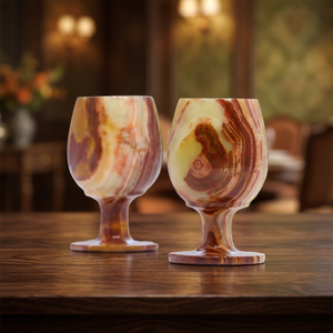 Ensemble de 2 gobelets à pied en onyx naturel, verres à vin faits à la main en forme de pierre, vaisselle en pierre, vente en gros, logo personnalisé, décoration de bar - Product Image 2