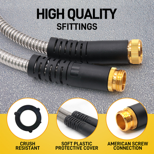 สายยางสแตนเลสทนทานต่อการใช้งานในสวนพร้อมหัวฉีด10ฟังก์ชันที่ยืดหดได้และคีบขยายได้ฟรีทองเหลืองน้ำหนักเบา50ft - Product Image 3