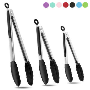 Silikon-Küchenutensilien Servierzange Kochutensilien Essenszange Edelstahl Verriegelbare BBQ-Küchenzange mit Silikonspitzen - Product Image 6