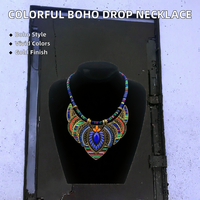 Ensemble de bijoux ethniques personnalisés en gros, collier statement en alliage avec strass colorés, grand choker style bohème