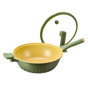 Nonstick Maifan Stone Frying Pan Avocado Green Round Wok With Lid For Healthy Cooking 28cm - Product Image 3