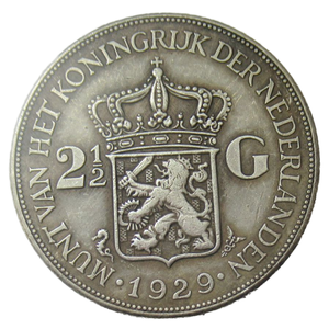 Monedas Conmemorativas Antiguas de los Países Bajos de 2 Gulden, 1929-1943, Reproducción Decorativa de Metal Fundido en Latón Plateado - Product Image 1
