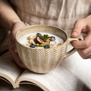 Creative Wheat Ear Relief Ceramic Mug with Handle Personalized Trendy Retro Oatmeal Coffee Household Water <b>Cup</b> - Product Image 3