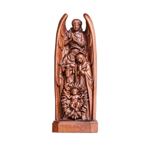 Statue d'ange <span class=keywords><strong>de</strong></span> la Nativité en bois, sculpture ronde complète <span class=keywords><strong>de</strong></span> la Sainte Famille et <span class=keywords><strong>de</strong></span> l'ange gardien sculptée à la main, décoration <span class=keywords><strong>de</strong></span> table chrétienne rustique - Product Image 1