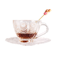 Tasse à café en verre gaufré motif tournesol style vintage européen, mug en cristal pour eau, thé, petit-déjeuner, idéal pour la maison, les mariages, les fêtes et les restaurants