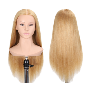 Tête de mannequin femme pour formation coiffeur, cheveux volumineux et lisses, pour la pratique du tressage et de la coupe, cheveux mixtes, 65 cm - Product Image 1