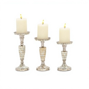 Metal And <b>Mother</b> Of Pearl <b>Candle</b> Holder Stand Fantastic Design <b>Candle</b> Holder Set Of Three Different Sizes <b>Candle</b> Holder - Product Image 1