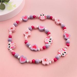 Juego de Joyería de Madera con Diseño de Búho de Dibujos Animados Ecológico, Collar y Pulsera con Cuentas de Colores Pastel, <span class=keywords><strong>Accesorios</strong></span> <span class=keywords><strong>para</strong></span> Niñas, Regalo de Cumpleaños - Product Image 3