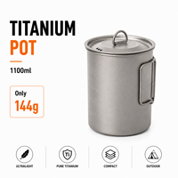 Pot de camping en titane de 1100 ml, ustensiles de cuisine ultralégers pour la randonnée, poignée pliable, pot de cuisson pour la randonnée en plein air