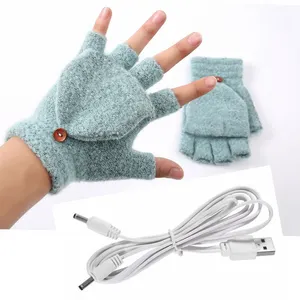 Gants de ski chauffants USB pour hommes et femmes Mitaine d'hiver avec chaleur demi-doigts pour les utilisateurs d'ordinateur portable Conception sans doigts - Product Image 1