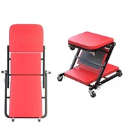 Kursi Bengkel Lipat 2-in-1 36 40 Inch, Merah, Dapat Digunakan Sebagai Meja Kerja, Dapat Disesuaikan, Empuk, Untuk Garasi dan Bengkel