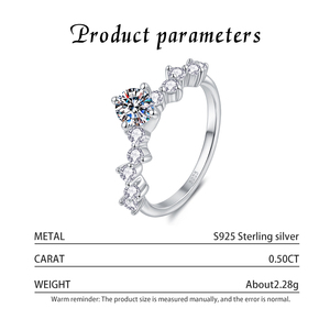 S925 Sterling Silver Gold Plated 0.5CT Round Moissanite Women's Multi Stone Gradient Band Stackable Wedding Ring Jewelry - Product Image 3