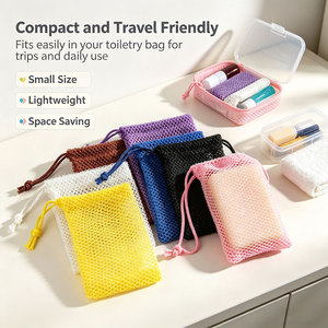 Sac à savon réutilisable en nylon multicolore avec cordon de serrage, pochette à savon, moussoir, sac de rangement pour le bain et le gommage corporel - Product Image 4
