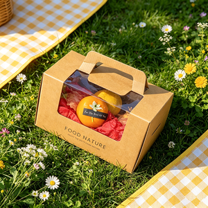 Scatola Regalo in Carta Kraft con Manico e Finestra, Imballaggio per Alimenti per Arance, Cachi e Altre Frutte Fresche - Product Image 2