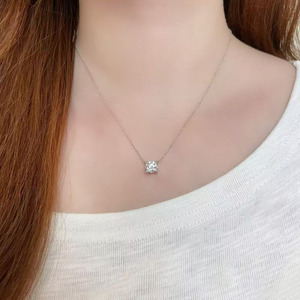 Collier pendentif en or blanc 18 carats avec diamant de laboratoire pour femme, <span class=keywords><strong>solitaire</strong></span> rond à 4 griffes, chaîne ajustable en forme de tête de bœuf, colliers tendance - Product Image 4