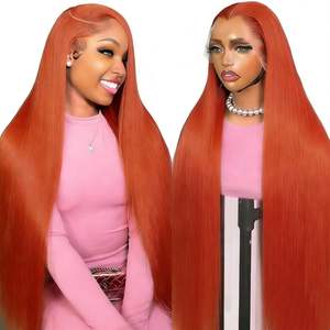 Perruque Lace Frontale 13x6 en Cheveux Humains Lisses Roux <span class=keywords><strong>Orange</strong></span>, Dentelle HD Transparente, Pré-épilée avec Baby Hair, Densité 200% - Product Image 1