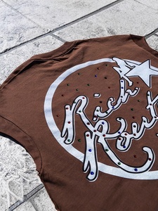 2025 nuevo modelo femenino suelto que combina con todo letras impresas camiseta sin mangas con diamantes de imitación patrón de Jersey corto - Product Image 5