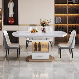 Juego de comedor minimalista moderno con 8 sillas, mesa de restaurante, tapa de mármol para sala de estar, juego de comedor extensible para restaurante - Product Image 1
