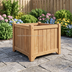 Mobilier de jardin en bois massif de teck de style moderne avec pots de plantes pour une application extérieure - Product Image 2