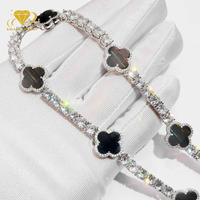 Bracelet Style Rappeur Glacé Argent Sterling 925 Plaqué Or VVS Moissanite Trèfle Tennis Bracelet Collier 3mm/4mm