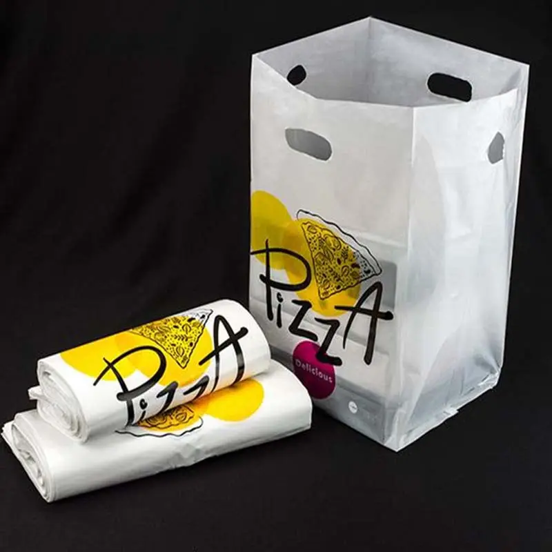 नि: शुल्क नमूने मर कट प्लास्टिक के शॉपिंग माल खाद्य सेवा हैंडल के साथ बाहर ले उपहार थोक Takeaway प्लास्टिक बैग