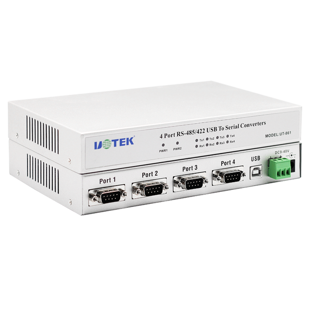 USB2.0 to RS485/RS422 4-Port Converter Hub with FTDI Chipset DB9 Serial Port UOTEK UT-861A 300-128000bps -40 85 Operating Temp