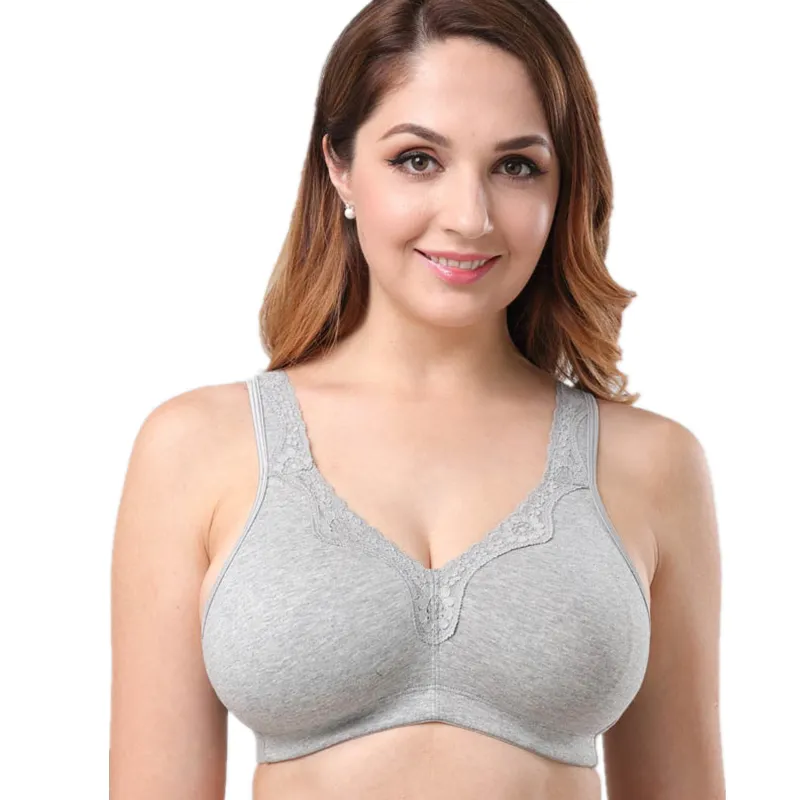 Volle Abdeckung Ultra dünne Unterwäsche aus ungefütterter Baumwolle Wireless Minimizer Bra lette Cup B C D E F 90 Damen Big Size BH