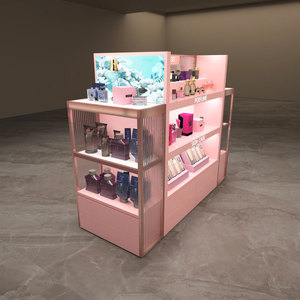 Lujosos soportes de exhibición de escaparate de perfume rosa de alta gama Logotipo personalizado Estante de tienda Mostrador de madera de vidrio con diseño de lujo - Product Image 5