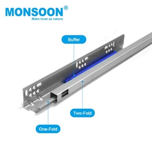 Glissière de tiroir dissimulée à deux sections à chargement lourd, 250 mm-550 mm, à ouverture par pression, avec dispositif de verrouillage - Product Image 4