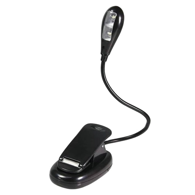 USB Battery Power 1 LED Clip-On Flexible Gooseneck Book Reading Light Adjustable Brightness Folding Music Stand Read Lamp
