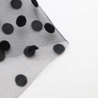 Tissu en Tulle floqué à pois pour femmes, 100% Polyester noir, tissu en maille pour robe