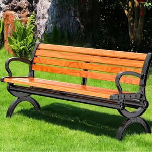 Orange Wood Patio <b>Bench</b> With Metal Frame Outdoor Park Furniture Traditional Design Durable Modern Style Seating <b>For</b> 2 - Product Image 6