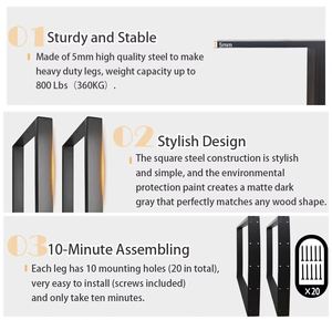 Cadre en acier moulé industriel Pieds de table de forme carrée pour cuisine hôtel bureau banc café meubles de salle à manger Pieds de table en métal - Product Image 6