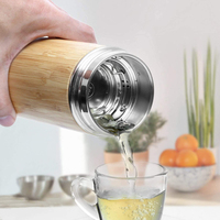 Harga pabrik kustom logo antibocor 500ml baja tahan karat dinding ganda termos terisolasi botol air bambu dengan Filter