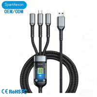 Câble de charge rapide 100W 3-en-1 avec affichage de puissance transparent pour téléphones iPhone et Android, construction en alliage d'aluminium