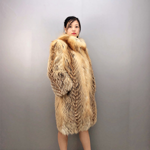 <span class=keywords><strong>Cappotto</strong></span> in Vera <span class=keywords><strong>Pelliccia</strong></span> di Volpe Rossa Personalizzabile, Casual, Lungo, a Righe, con Collo Alto, per Autunno e Inverno, Fodera in Poliestere per Donna - Product Image 6