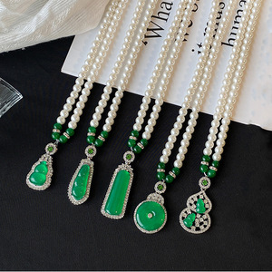 Green Chalcedony Pearl Necklace Water Drop Pendant Bezel Setting Daily Wear Gift Sweater Chain - Product Image 5