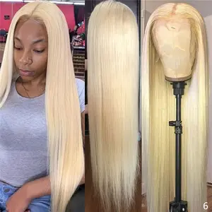 Ready To Ship Buy 100% Real Blonde 613 40 Inch Virgin Russian Human Hair Blond HD Frontal Full Lace Front Wig For White Women