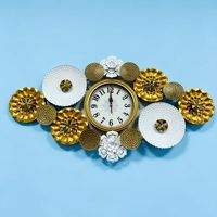 Jam Dinding Emas Kreatif dengan Hiasan Bunga Ukuran Besar, Seni Dinding Logam, Jam Dinding Mewah untuk Dekorasi Ruang Tamu dan Kamar Tidur