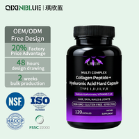 Capsules de complexe multi-collagène types I, II, III, V avec acide hyaluronique, vitamines C et E, complément alimentaire pour les cheveux, la peau, les ongles et les articulations