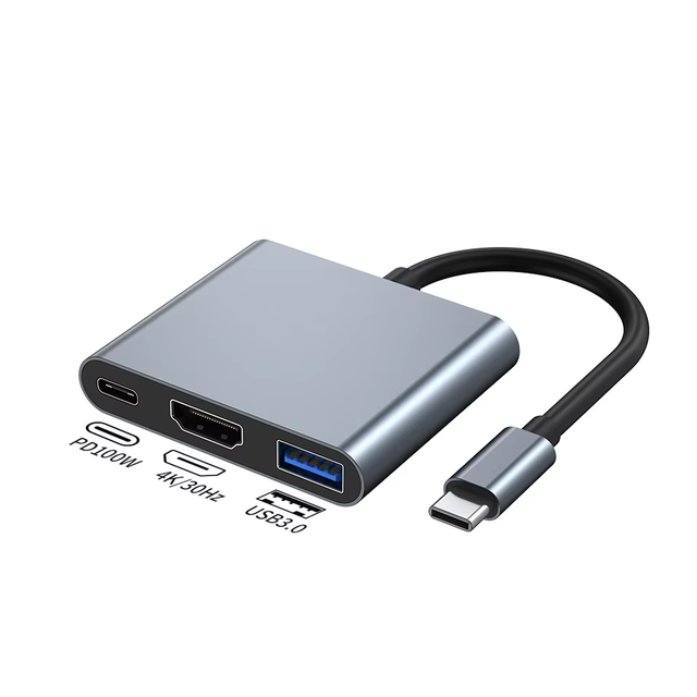 Multifunction Metal 3in1 Type c Usb Hubs Adapter Laptop Docking Station with Pd Fast Charging 100w Usb 3.0 5Gbps Hdmi 4k for Ps5