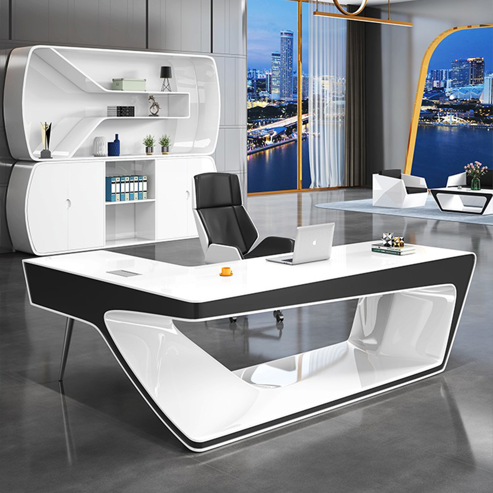 Italiaanse Stijl Baas Bureau Bureau Manager Computer Tafel Luxe Modern Kantoormeubilair L Vorm Ceo Bureau Bureau