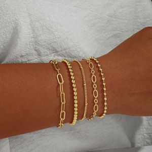 Fine Brass Jewelry Gold Plated 5pcs Elliptical Paperclip + <strong>Large</strong> Gold <strong>Beads</strong> Copper <strong>Bracelet</strong> 17+3CM Chain Link <strong>Bracelet</strong> - Product Image 6