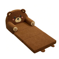 Canapé-lit pliable pour tout-petits en peluche ours brun, convertible en 3 niveaux avec un design animal mignon